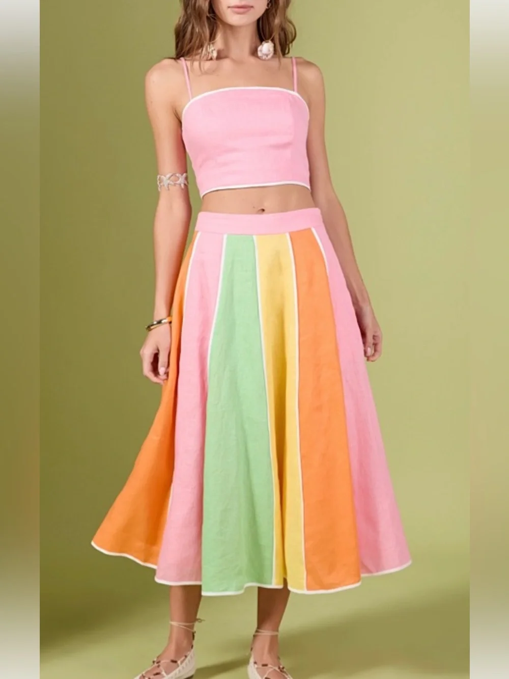 NWT English Factory Pastel Colorblock Midi Skirt/Top Matching Set